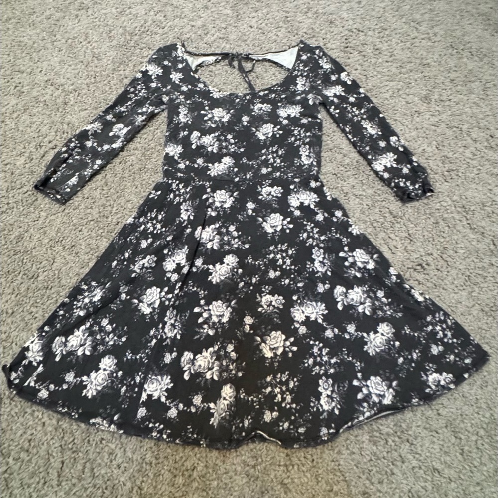 Flower American Eagle fit and flare skater dress with cut out back with tie